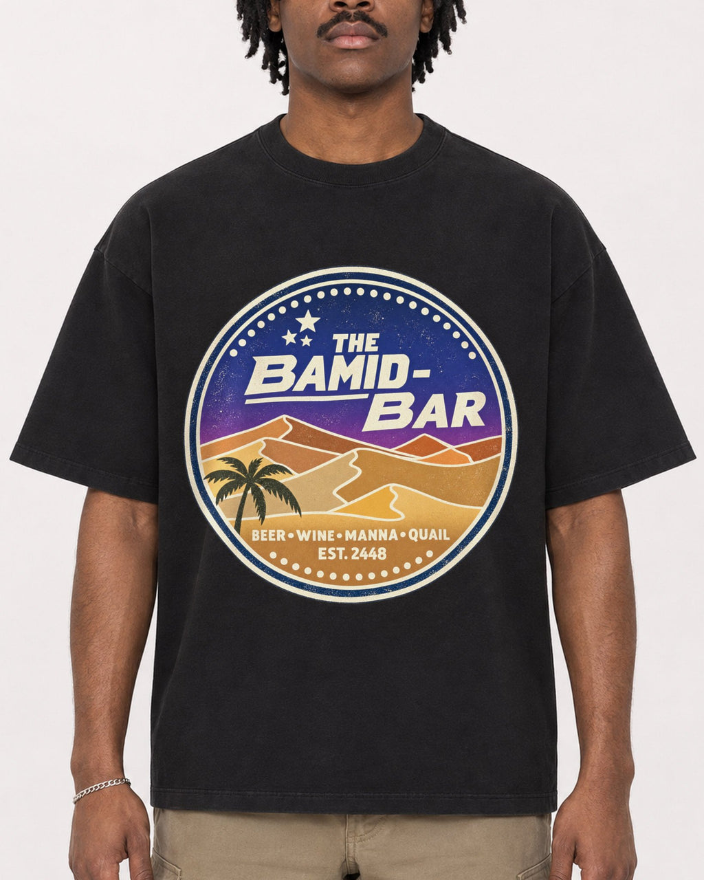 Mockup Boxy Heavyweight Tee Black male close-up 04