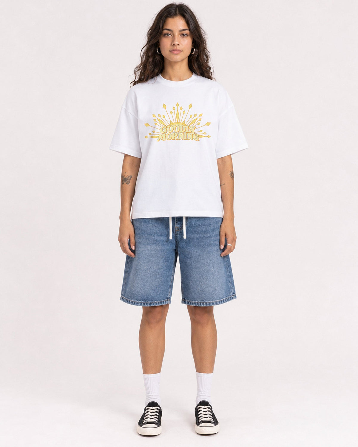 Mockup Boxy Heavyweight Tee White female full-body 06