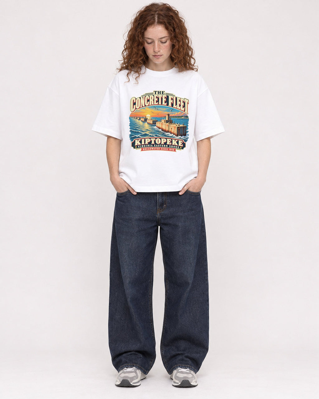 Mockup Boxy Heavyweight Tee White female full-body 09