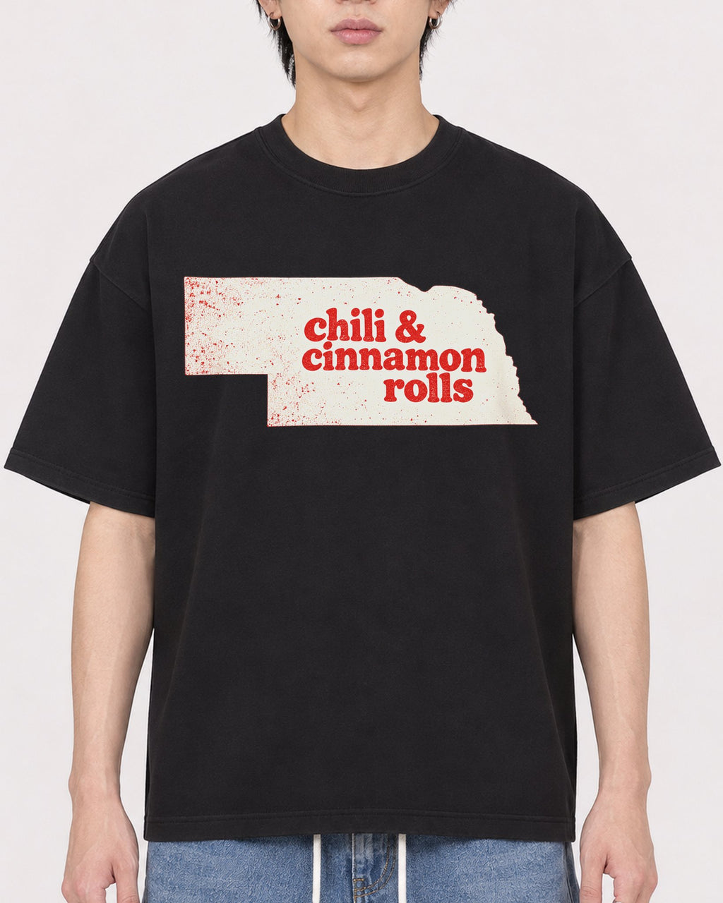 Mockup Boxy Heavyweight Tee Black male close-up 11