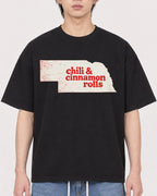 Mockup Boxy Heavyweight Tee Black male close-up 11