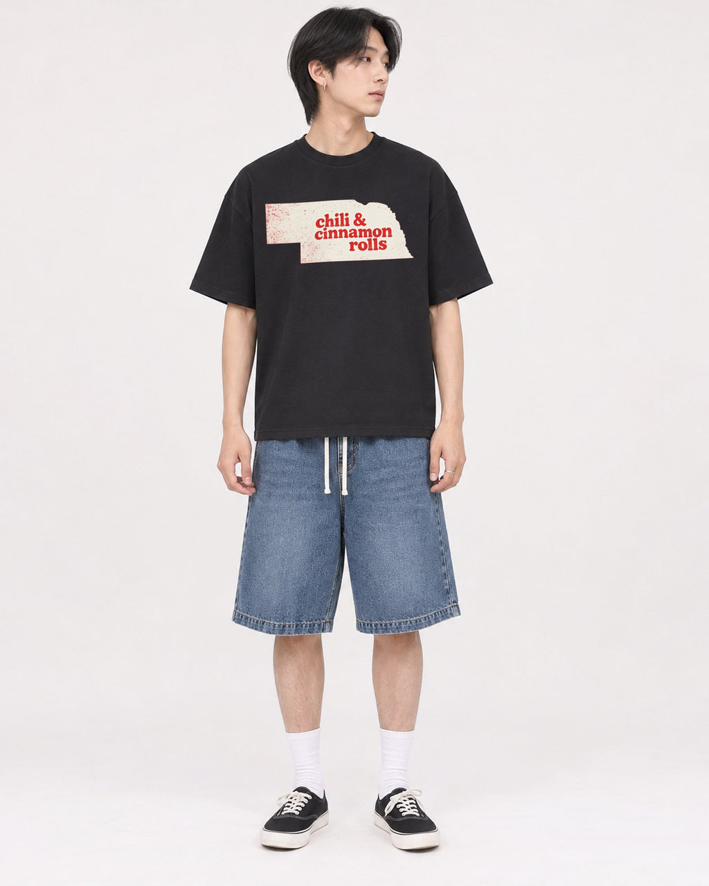 Mockup Boxy Heavyweight Tee Black male full-body 11