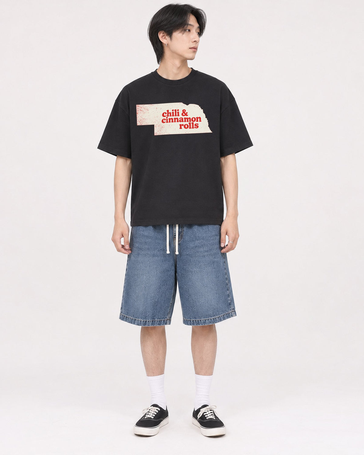Mockup Boxy Heavyweight Tee Black male full-body 11