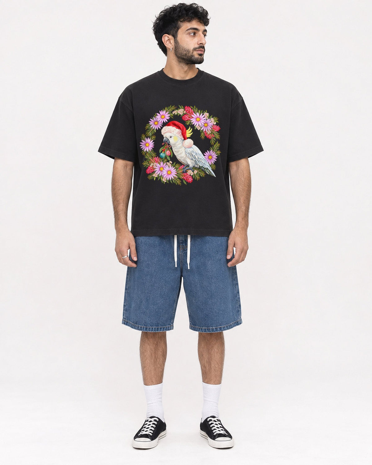 Mockup Boxy Heavyweight Tee Black male full-body 07
