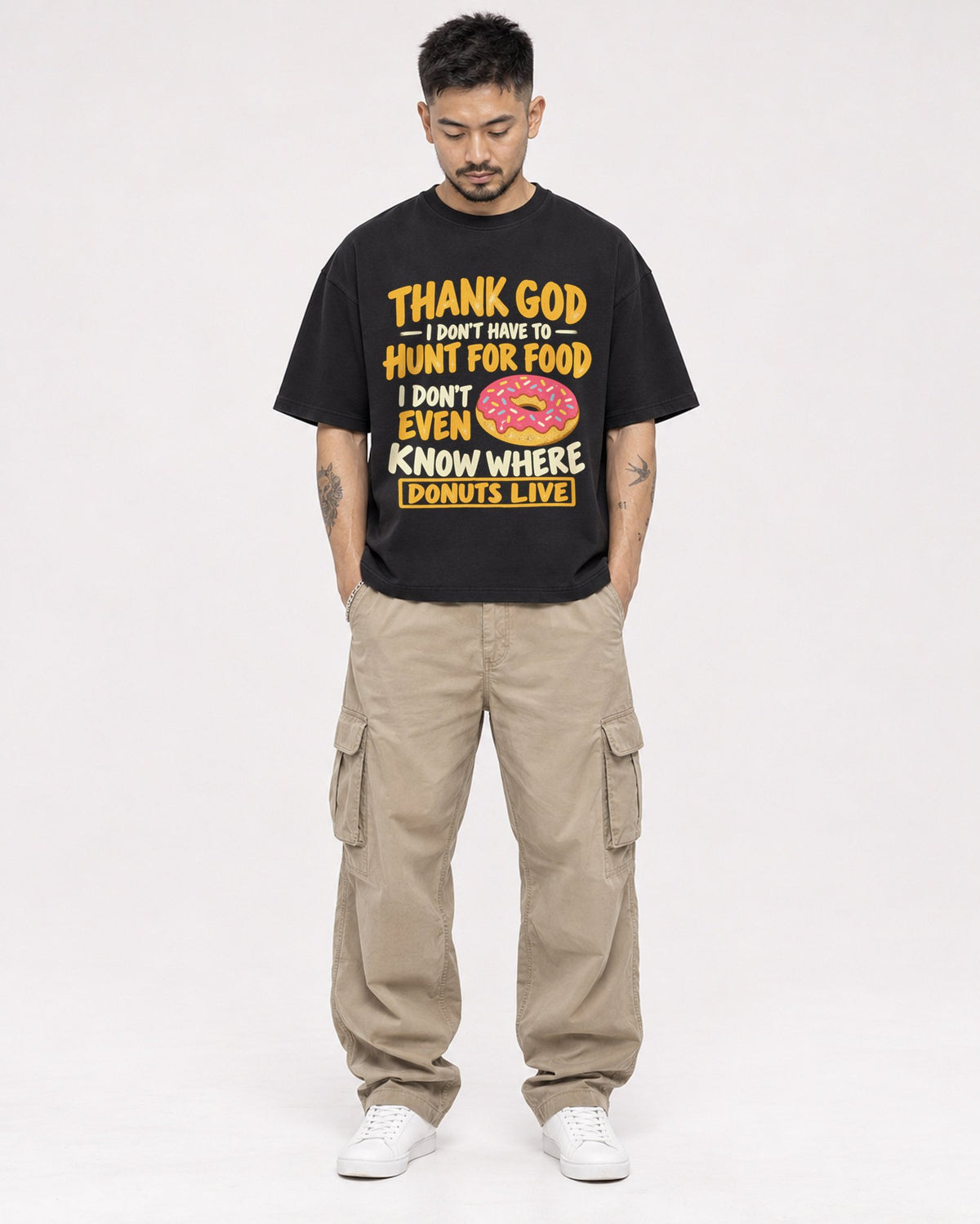 Mockup Boxy Heavyweight Tee Black male full-body 12