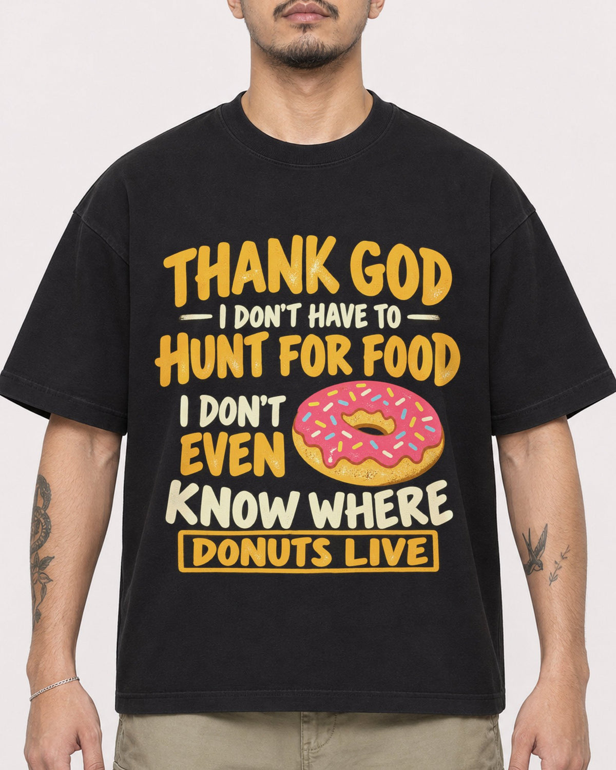 Mockup Boxy Heavyweight Tee Black male close-up 12