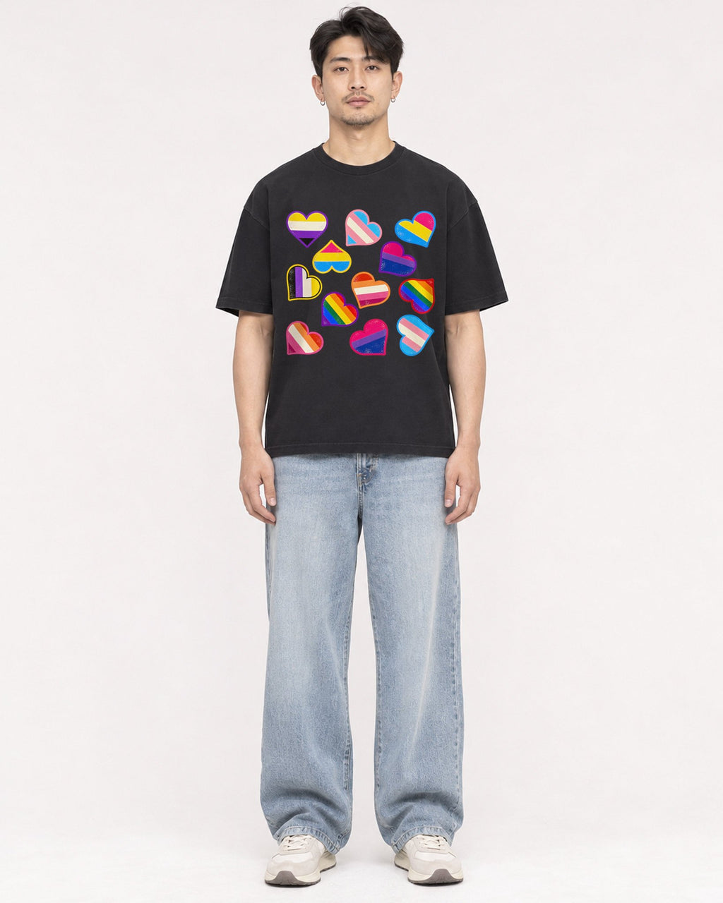 Mockup Boxy Heavyweight Tee Black male full-body 13