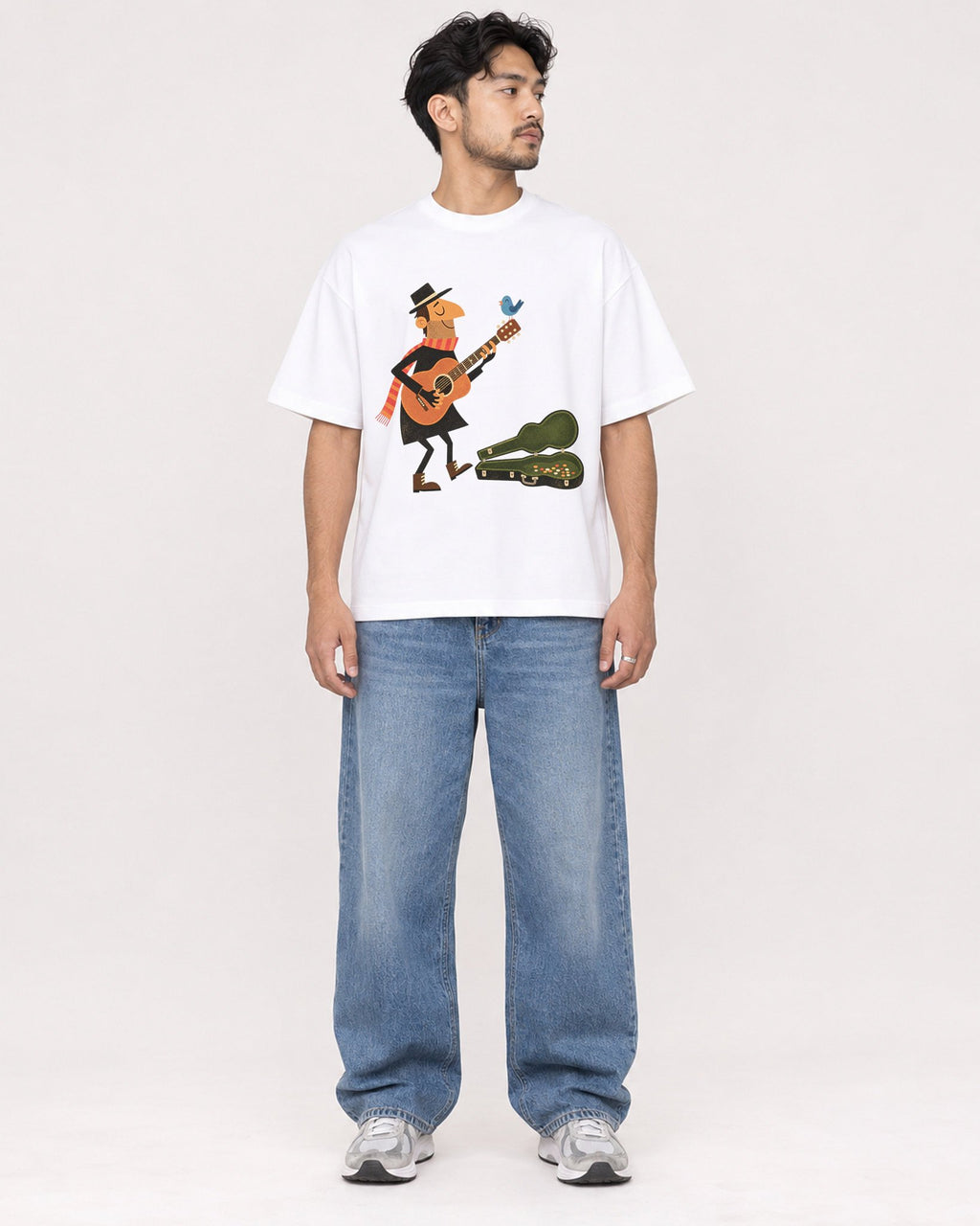 Mockup Boxy Heavyweight Tee White male full-body 02