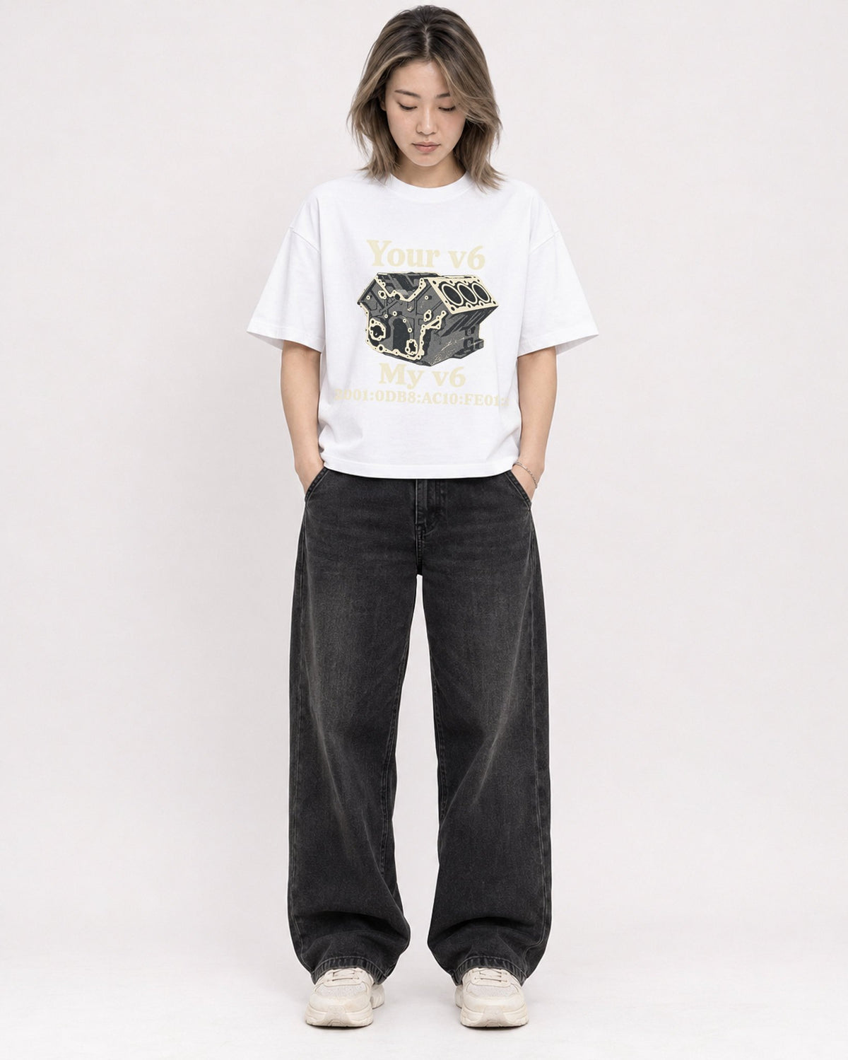 Mockup Boxy Heavyweight Tee White female full-body 33