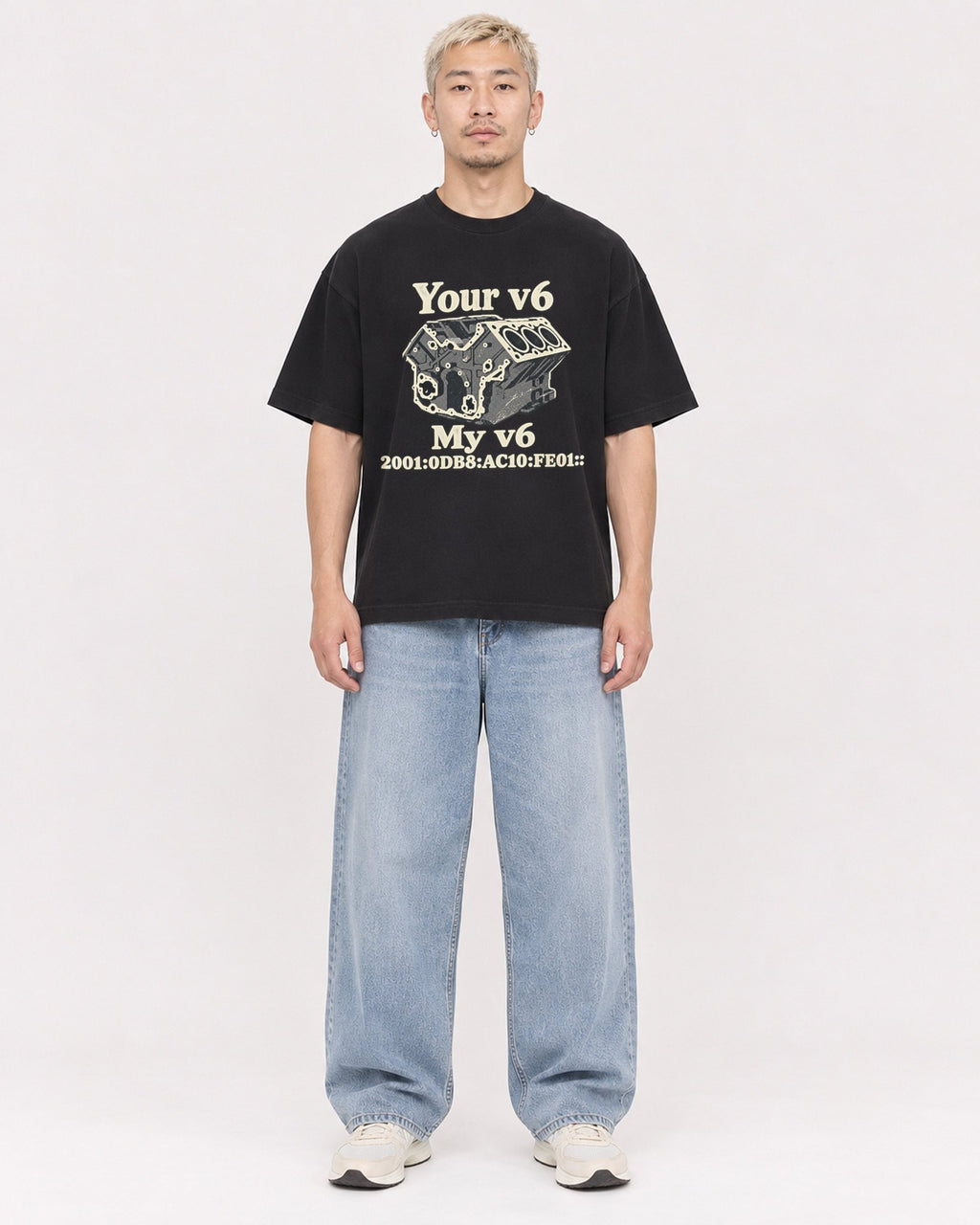 Mockup Boxy Heavyweight Tee Black male full-body 33