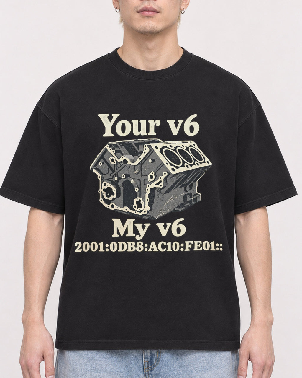Mockup Boxy Heavyweight Tee Black male close-up 33