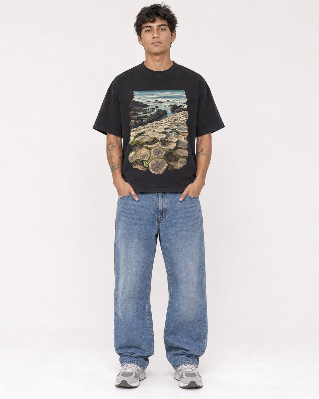 Mockup Boxy Heavyweight Tee Black male full-body 06