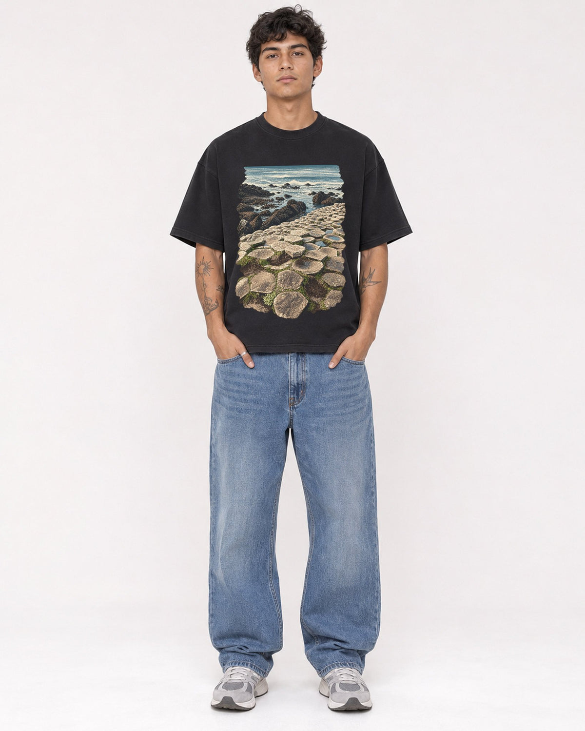 Mockup Boxy Heavyweight Tee Black male full-body 06