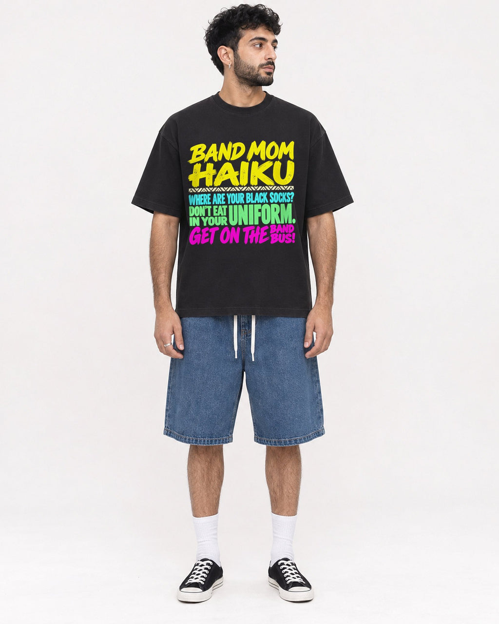Mockup Boxy Heavyweight Tee Black male full-body 07