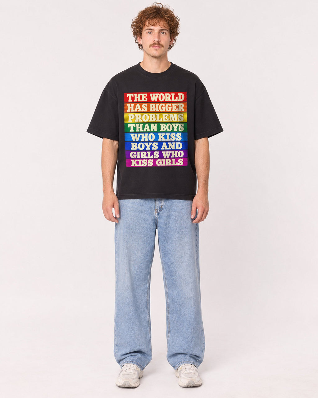 Mockup Boxy Heavyweight Tee Black male full-body 09