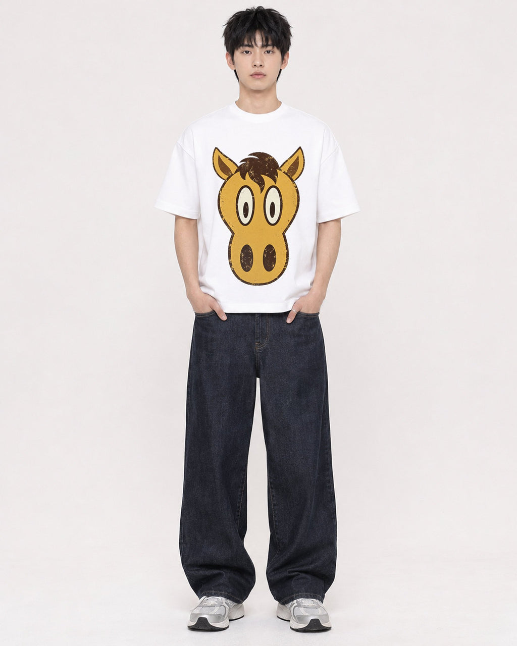 Mockup Boxy Heavyweight Tee White male full-body 01