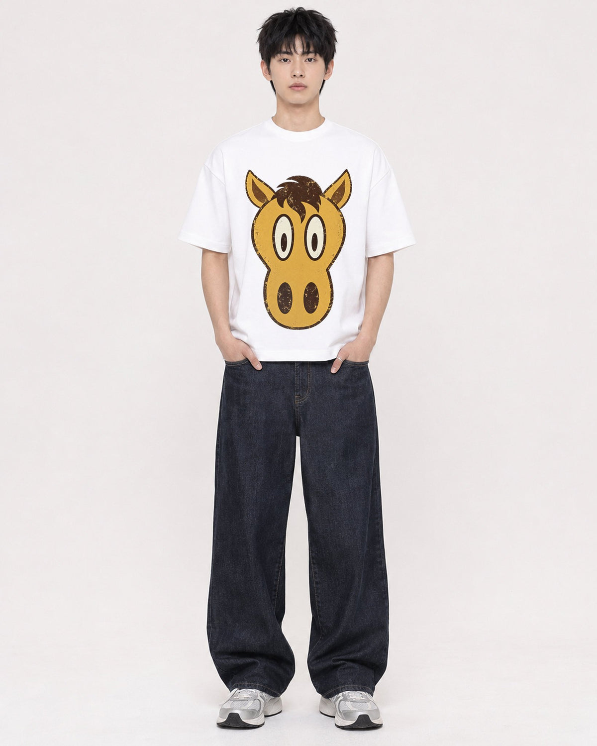 Mockup Boxy Heavyweight Tee White male full-body 01