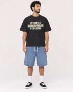 Mockup Boxy Heavyweight Tee Black male full-body 27