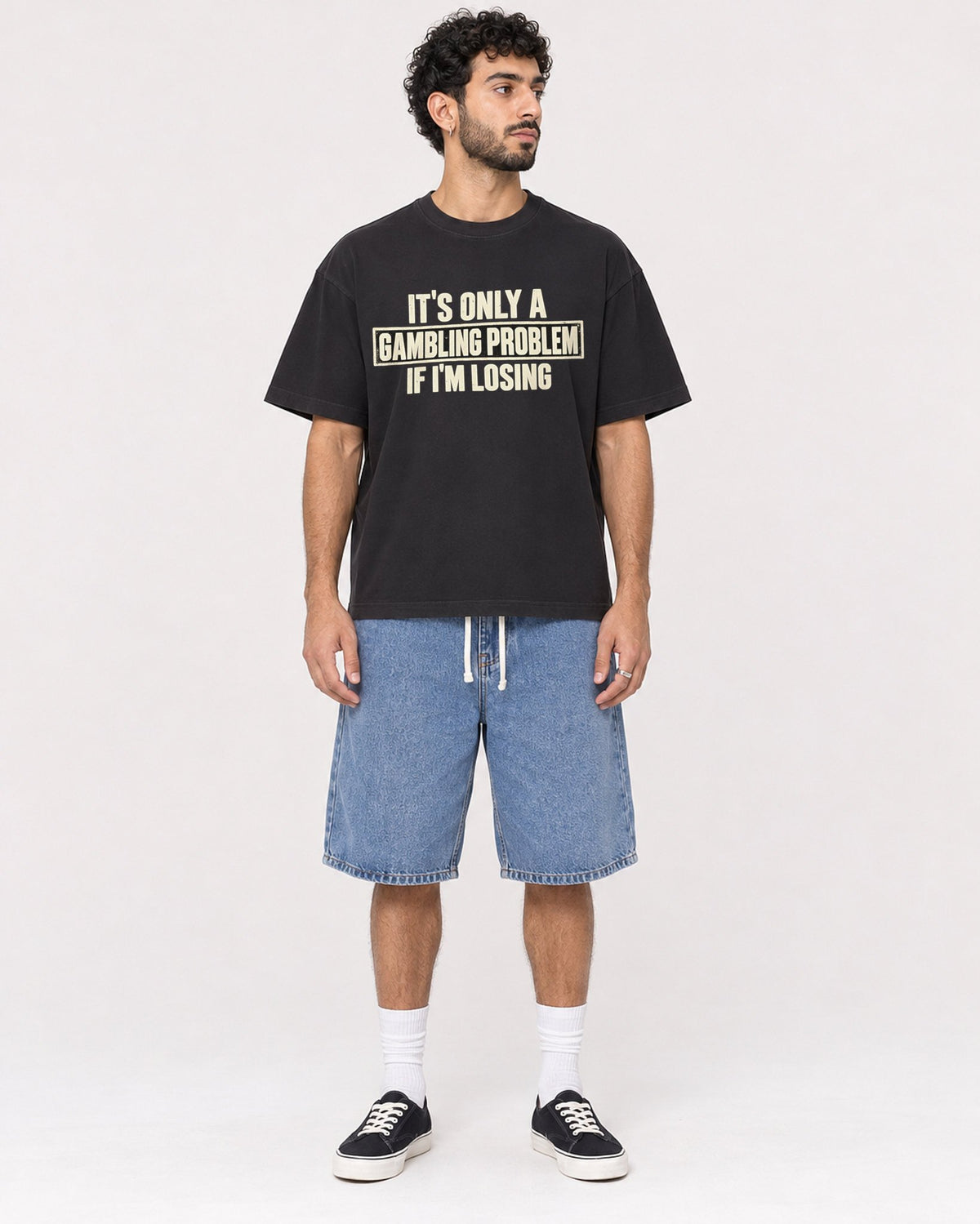 Mockup Boxy Heavyweight Tee Black male full-body 27