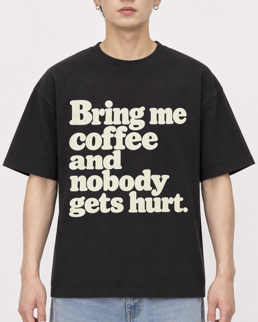 Mockup Boxy Heavyweight Tee Black male close-up 01