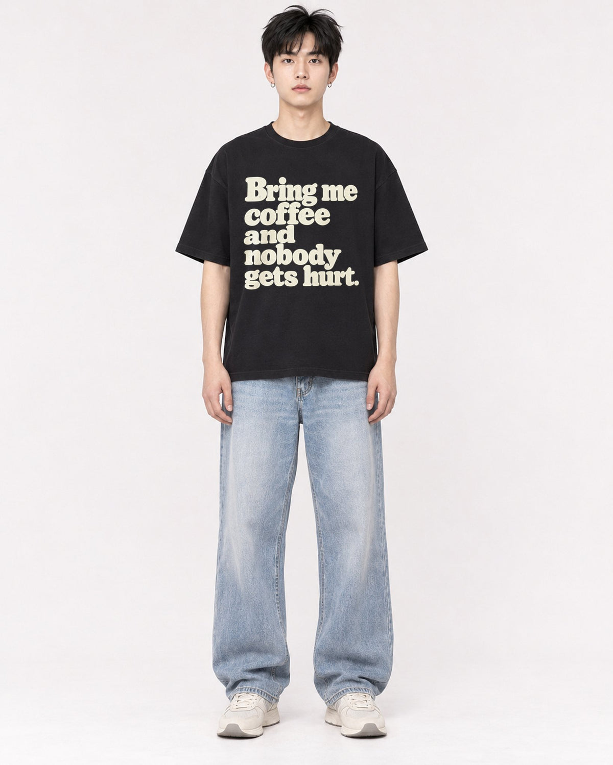 Mockup Boxy Heavyweight Tee Black male full-body 01