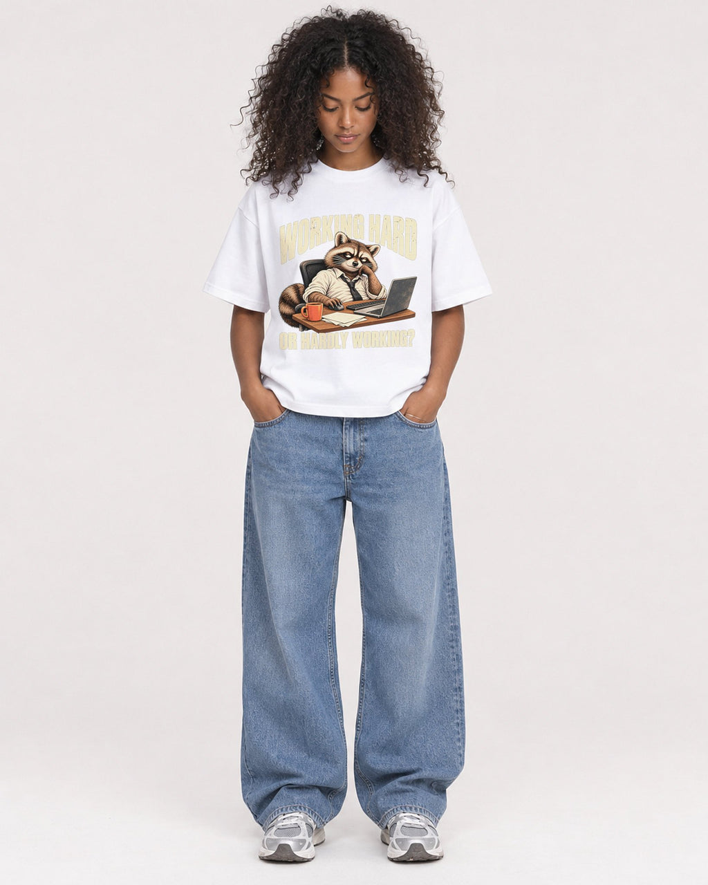 Mockup Boxy Heavyweight Tee White female full-body 05