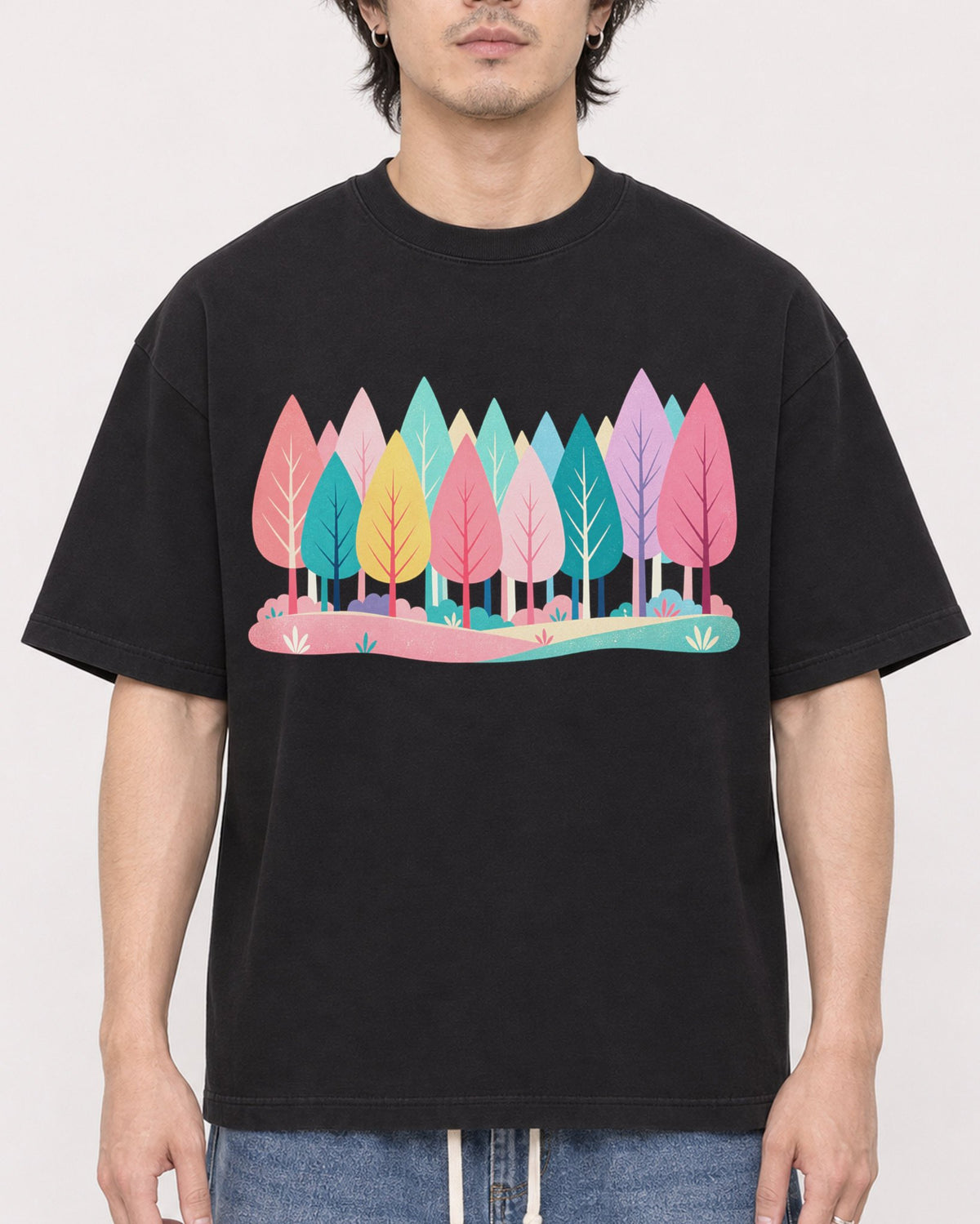 Mockup Boxy Heavyweight Tee Black male close-up 03