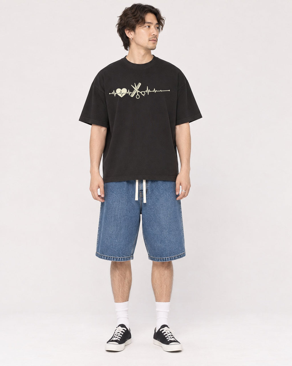 Mockup Boxy Heavyweight Tee Black male full-body 03