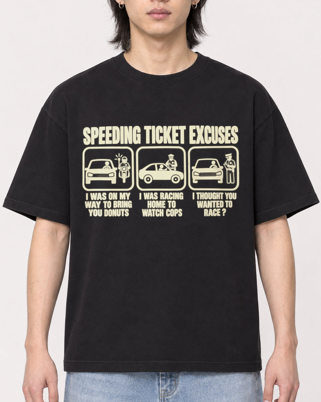 Mockup Boxy Heavyweight Tee Black male close-up 41