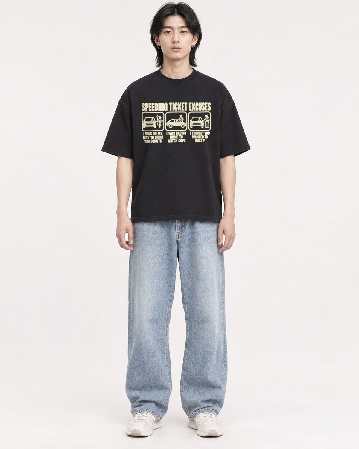 Mockup Boxy Heavyweight Tee Black male full-body 41