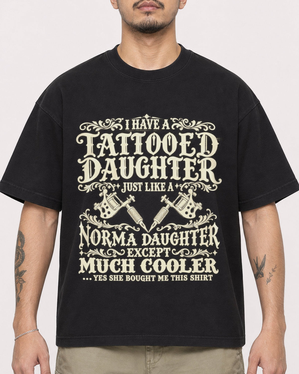 Mockup Boxy Heavyweight Tee Black male close-up 12