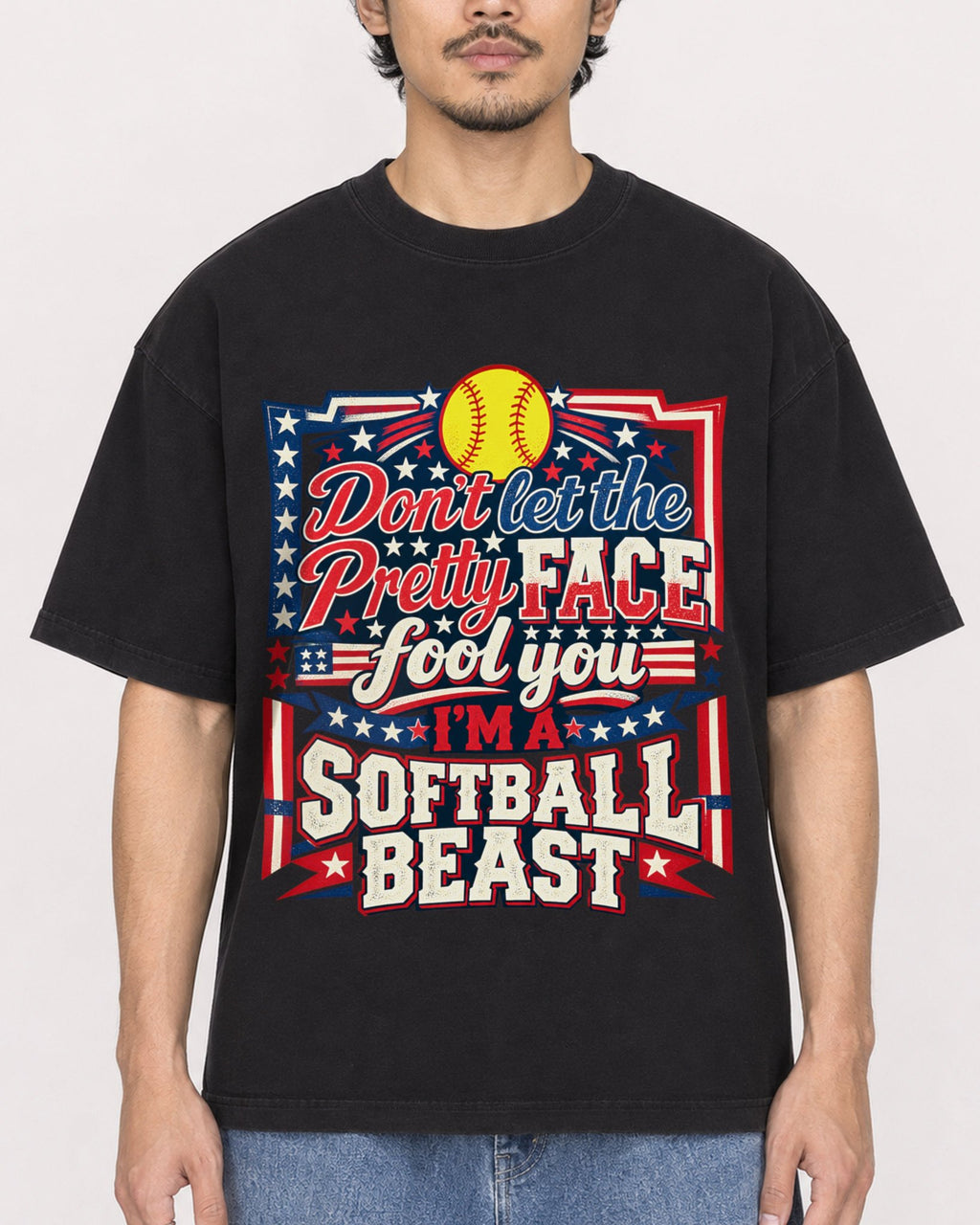Mockup Boxy Heavyweight Tee Black male close-up 02