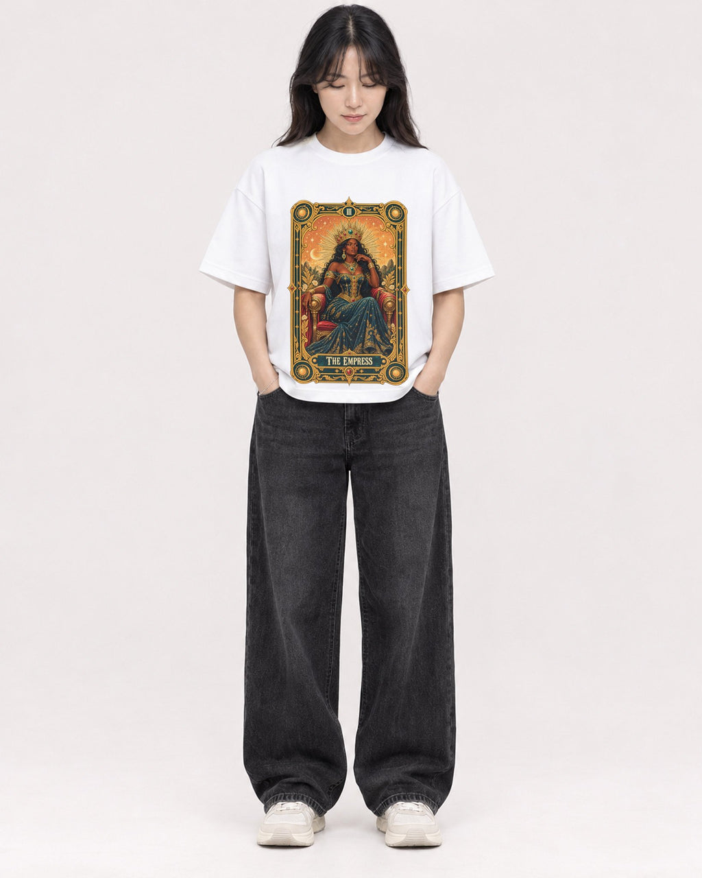 Mockup Boxy Heavyweight Tee White female full-body 13