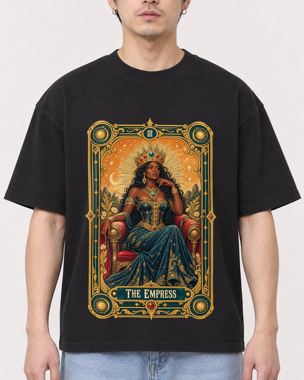 Mockup Boxy Heavyweight Tee Black male close-up 13