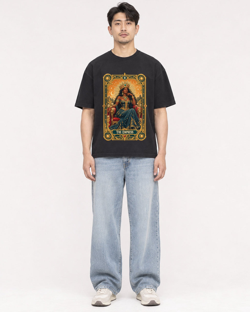 Mockup Boxy Heavyweight Tee Black male full-body 13