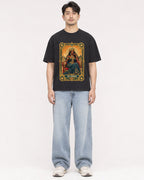 Mockup Boxy Heavyweight Tee Black male full-body 13