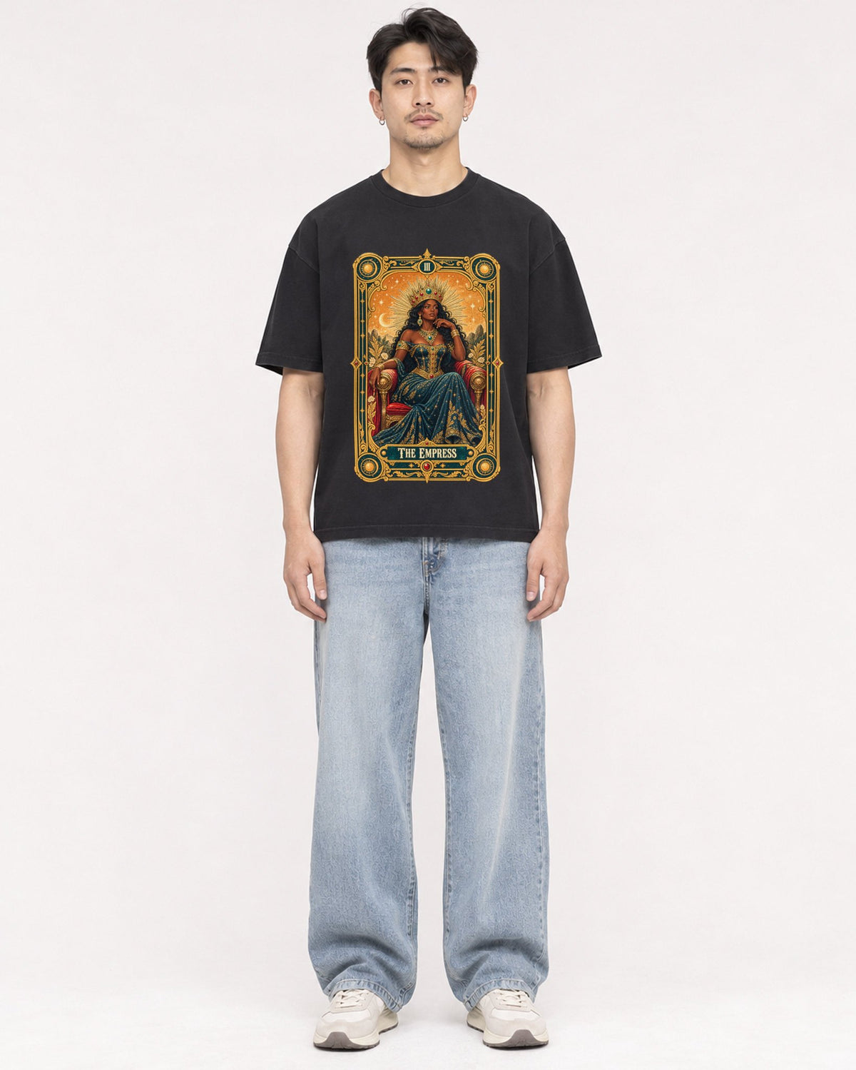 Mockup Boxy Heavyweight Tee Black male full-body 13