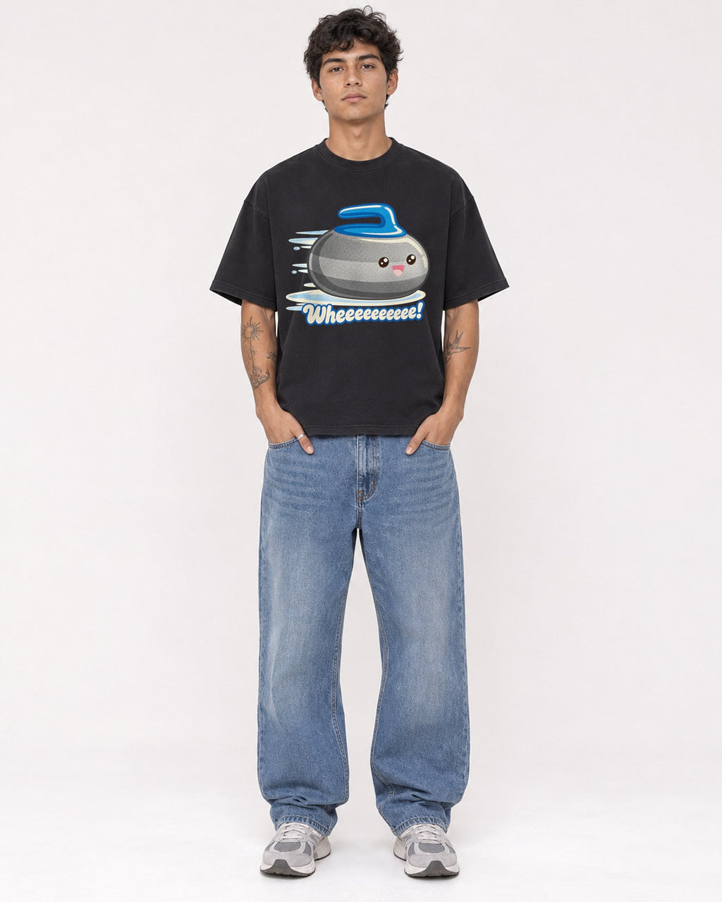 Mockup Boxy Heavyweight Tee Black male full-body 06