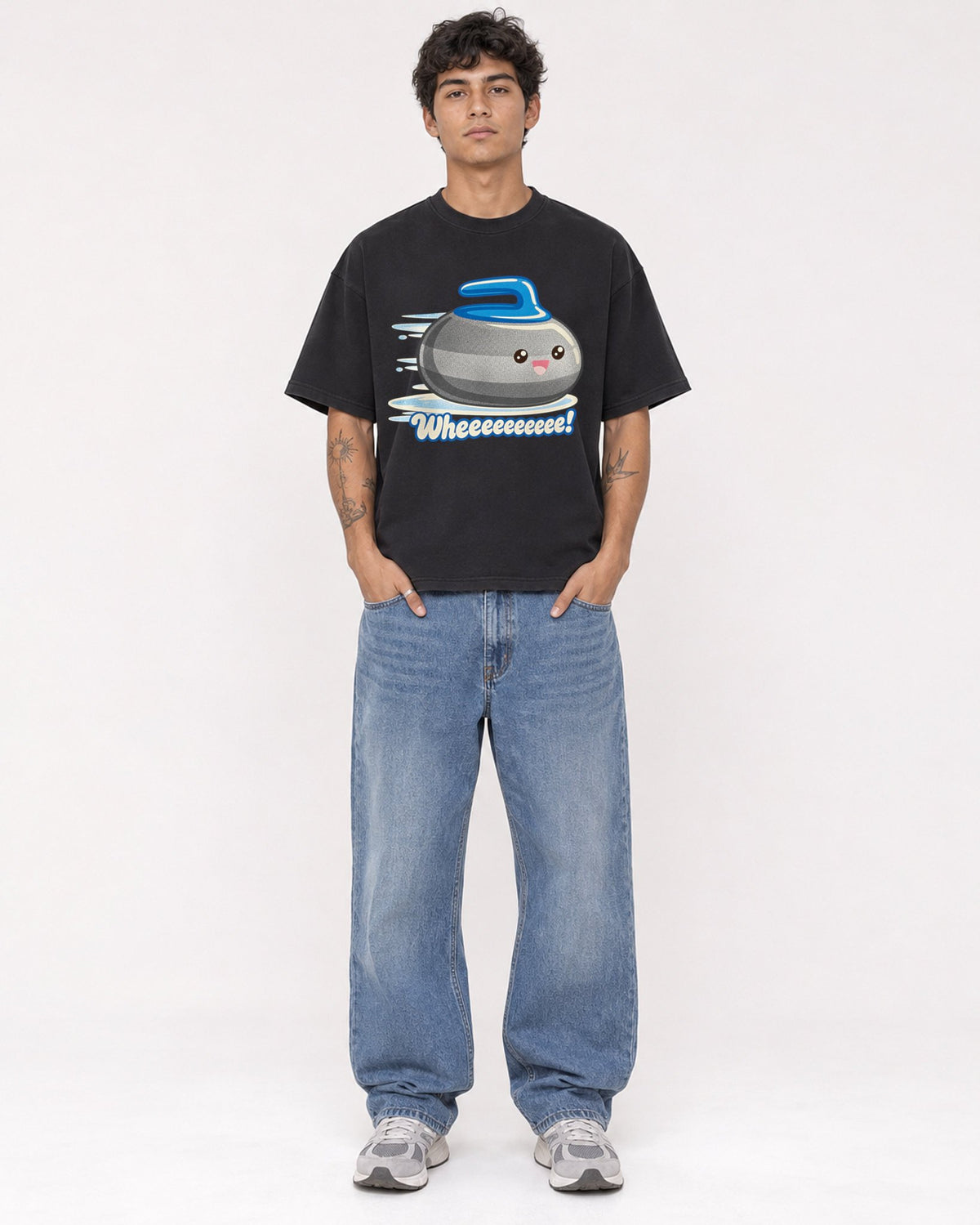 Mockup Boxy Heavyweight Tee Black male full-body 06