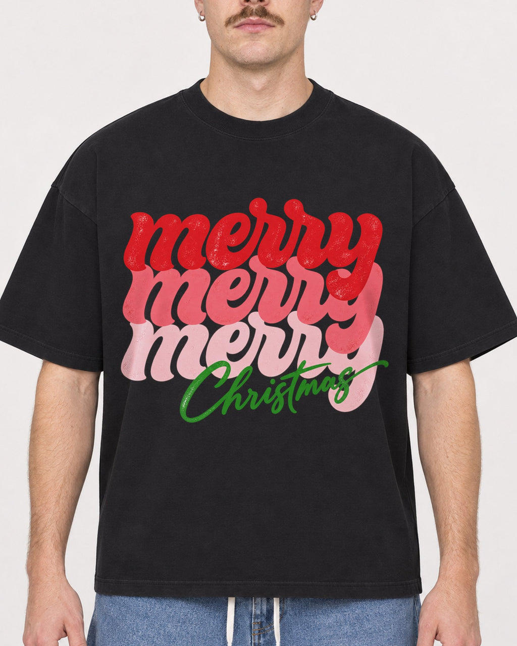 Mockup Boxy Heavyweight Tee Black male close-up 39