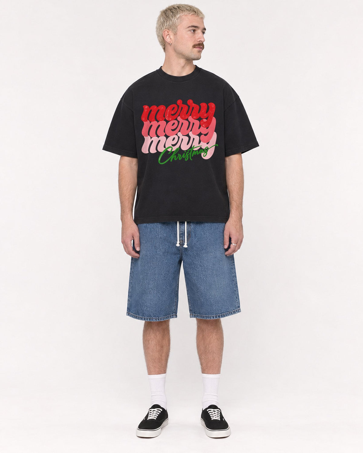 Mockup Boxy Heavyweight Tee Black male full-body 39