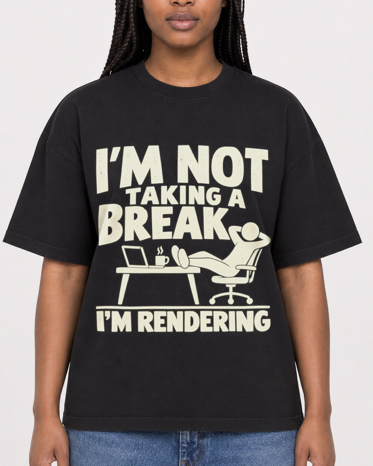 Mockup Boxy Heavyweight Tee Black female close-up 04