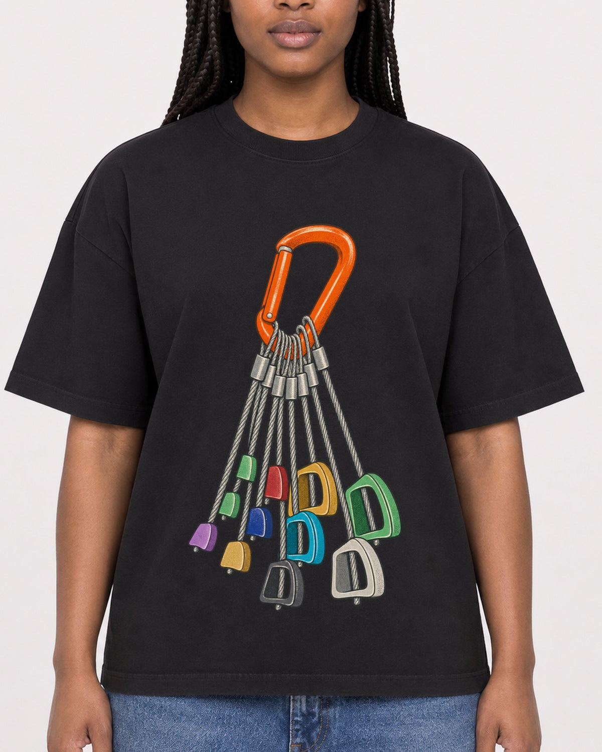 Mockup Boxy Heavyweight Tee Black female close-up 04