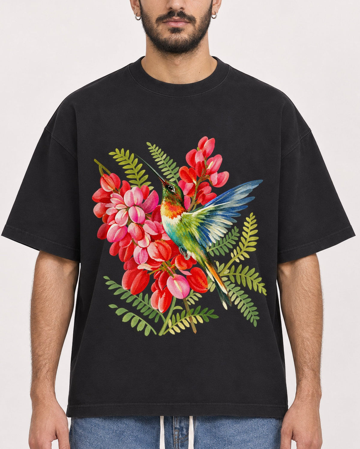 Mockup Boxy Heavyweight Tee Black male close-up 07