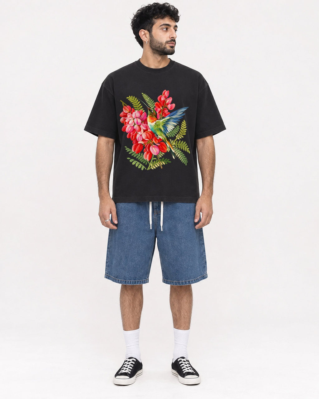 Mockup Boxy Heavyweight Tee Black male full-body 07