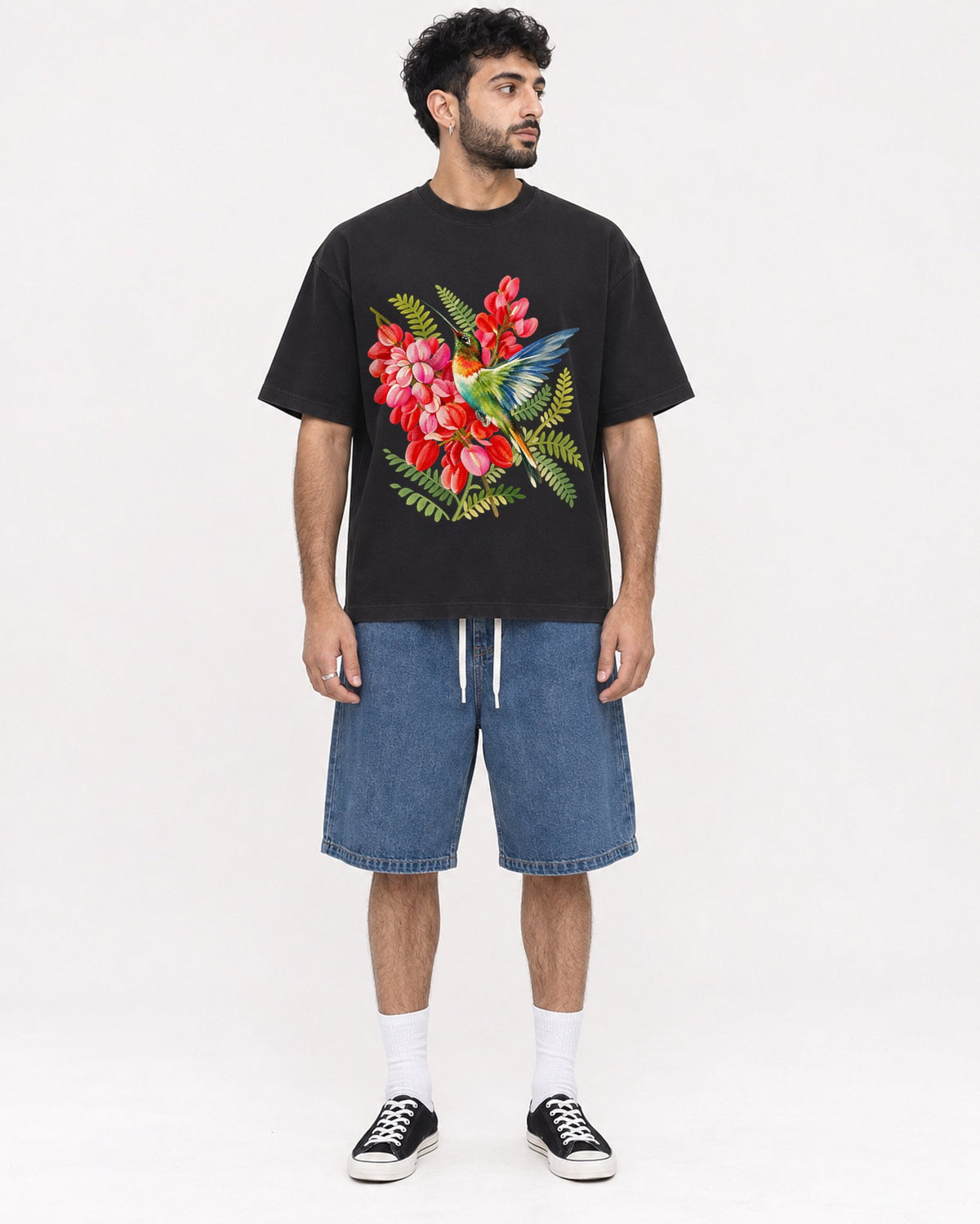 Mockup Boxy Heavyweight Tee Black male full-body 07