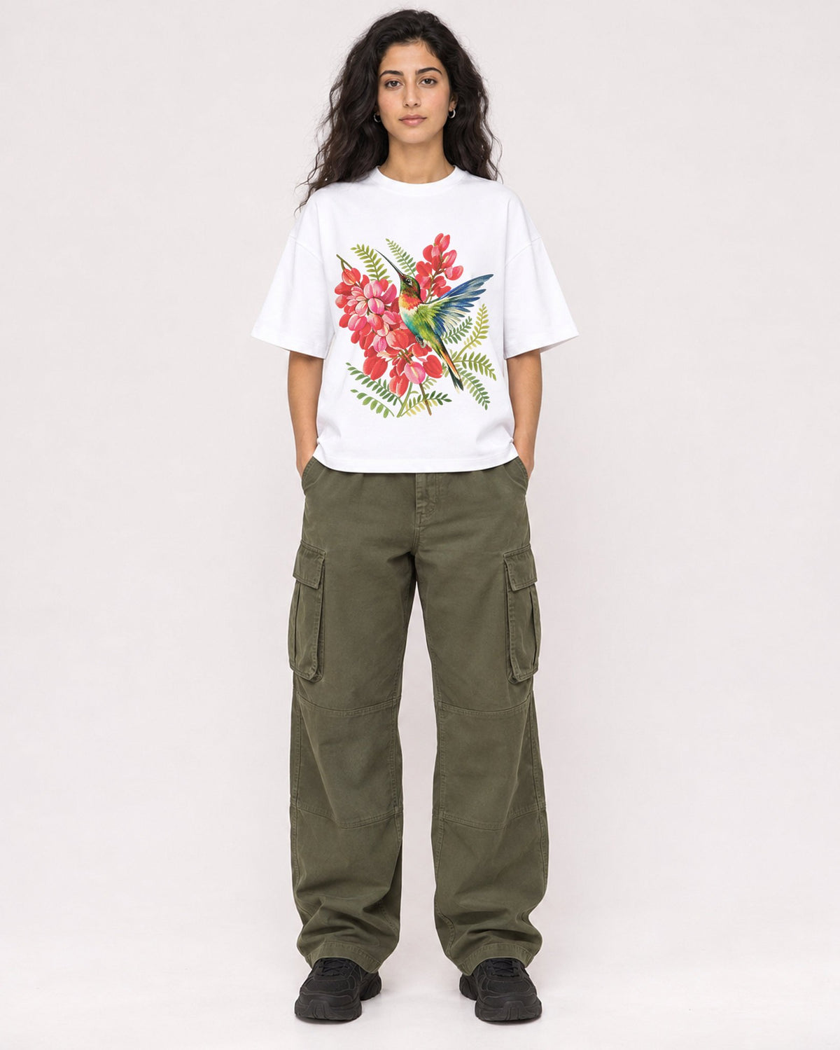 Mockup Boxy Heavyweight Tee White female full-body 07