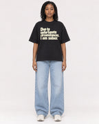 Mockup Boxy Heavyweight Tee Black female full-body 15
