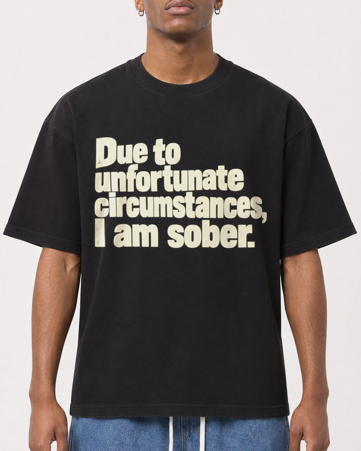 Mockup Boxy Heavyweight Tee Black male close-up 15