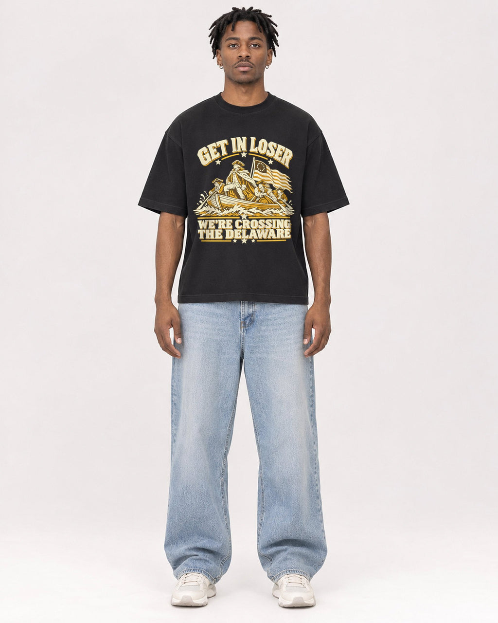 Mockup Boxy Heavyweight Tee Black male full-body 05